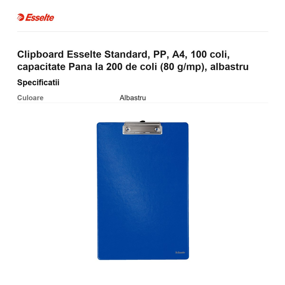 Clipboard Esselte Standard, PP, A4, 100 coli, capacitate Pana la 200 de coli (80 g/mp), albastru [3]