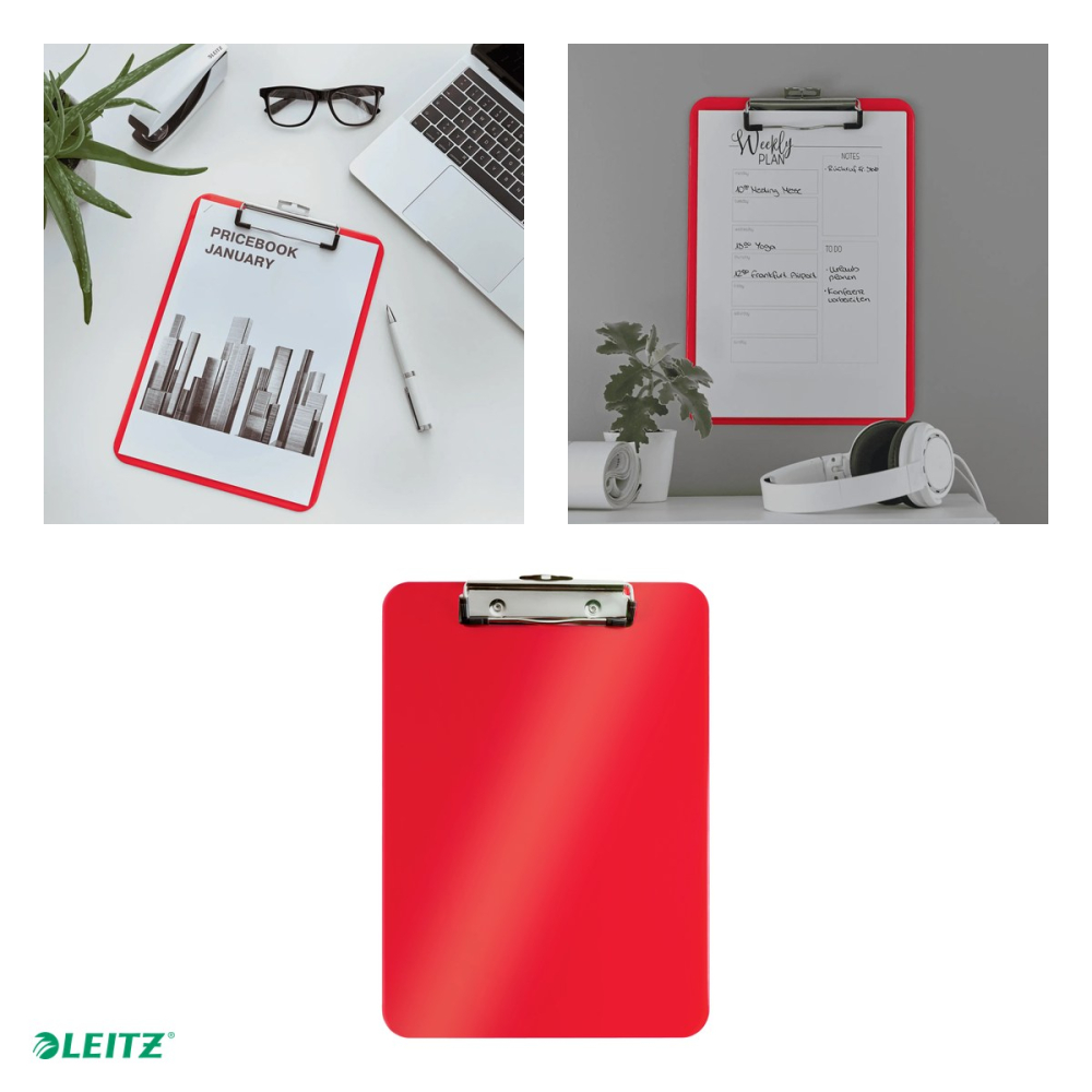 Clipboard Leitz WOW, simplu, PS, A4, capacitate 100 coli, rosu [4]