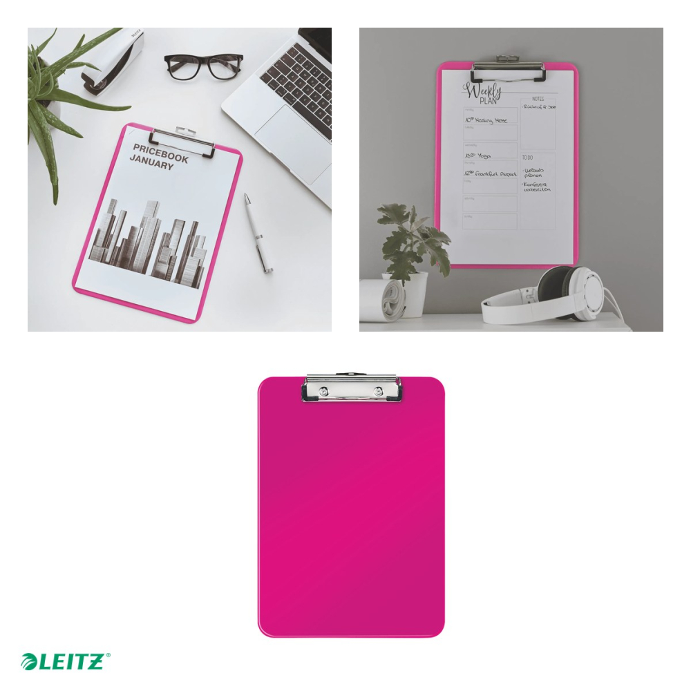 Clipboard Leitz WOW, simplu, PS, A4, capacitate 100 coli, roz [4]