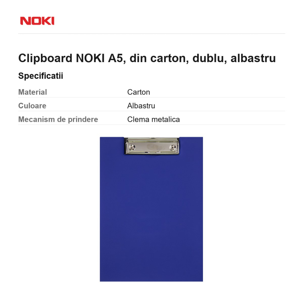 Clipboard NOKI A5, din carton, dublu, albastru [3]