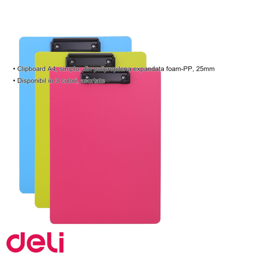 Clipboard simplu Deli, format A4, din polipropilena foam, culori neon asortate, pentru birou si scoala [3]