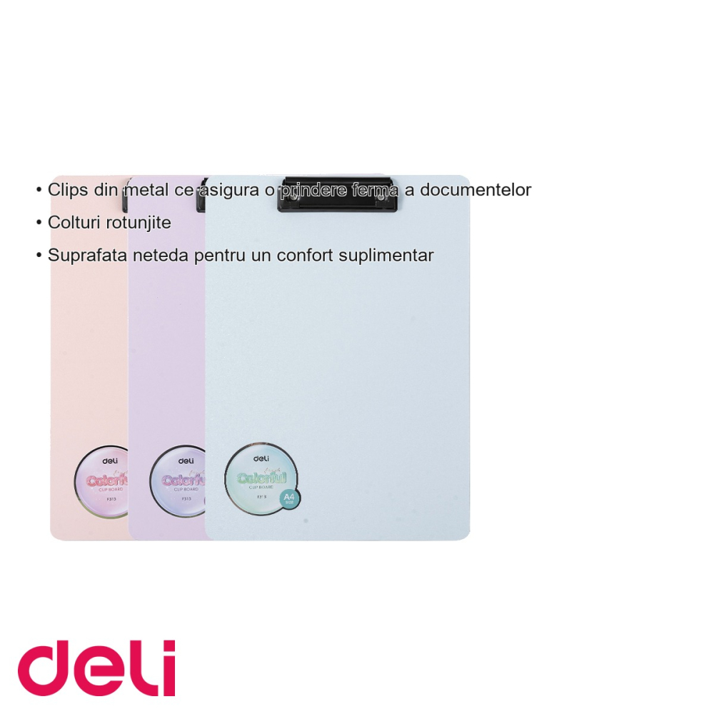 Clipboard simplu Deli Macarons, format A4, din PP foam tristratat, clips metalic, culori pastelate [3]