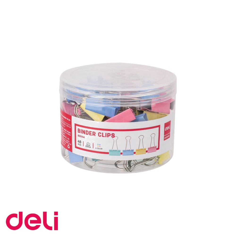 Clipsuri hartie colorate Deli, 25 mm, culori pastel asortate, set 48 bucati in cutie plastic [1]