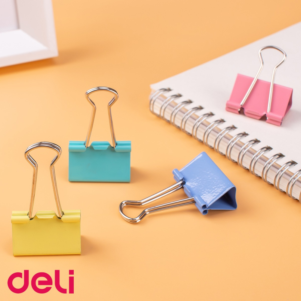 Clipsuri hartie colorate Deli, 32 mm, culori pastel asortate, set 24 bucati in cutie plastic, pentru birou [4]