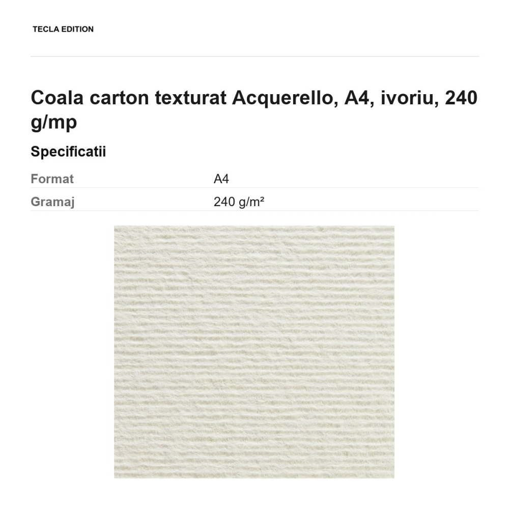 Coala carton texturat Acquerello, A4, ivoriu, 240 g/mp [3]