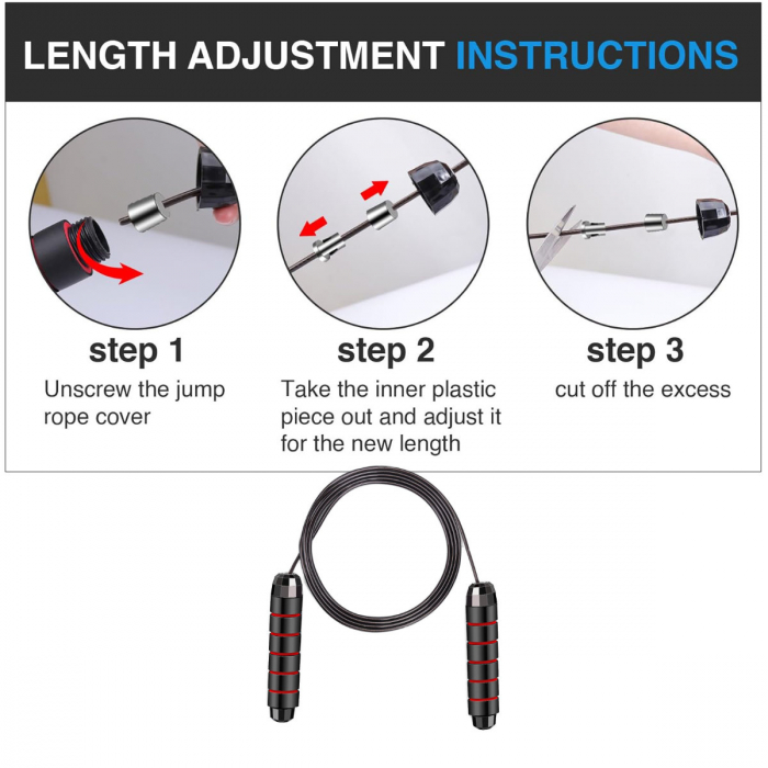 Coarda de sarit reglabila, lungime 270 cm, cu manere de 15.5 x 3 cm din spuma moale, cu sistem de rulmenti, pentru exercitii aerobice [3]