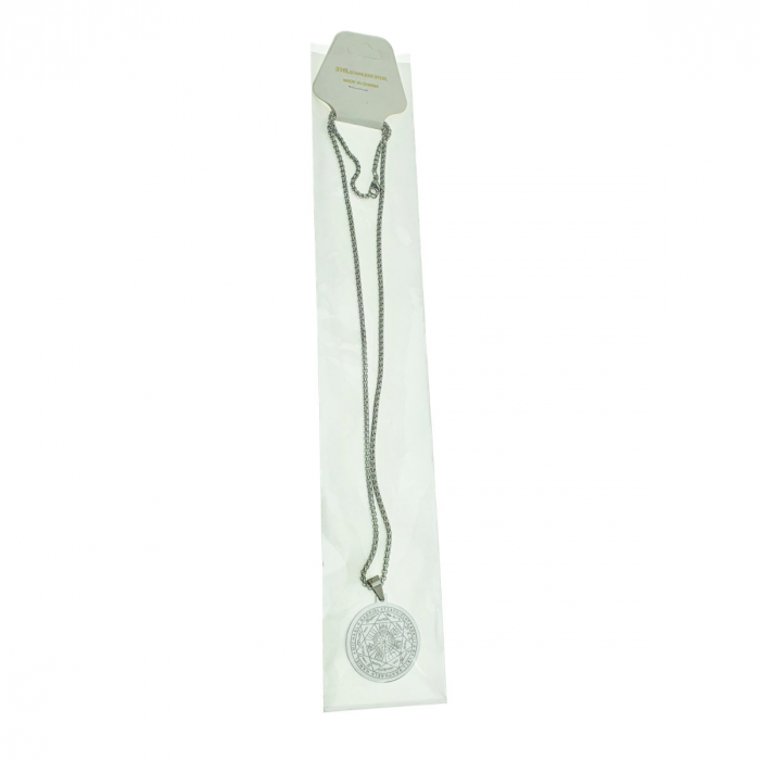 Colier cu pandativ medalion, talisman design simbolic Sigiliul Celor Sapte Arhangheli, SN-01S, din otel inoxidabil, argintiu [5]