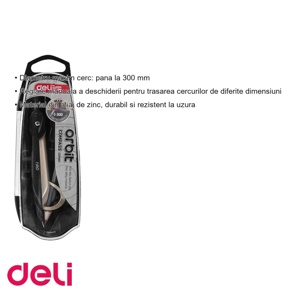 Compas cu creion Deli Orbit, diametru maxim 300 mm, aliaj de zinc, pentru desen tehnic si scoala [3]