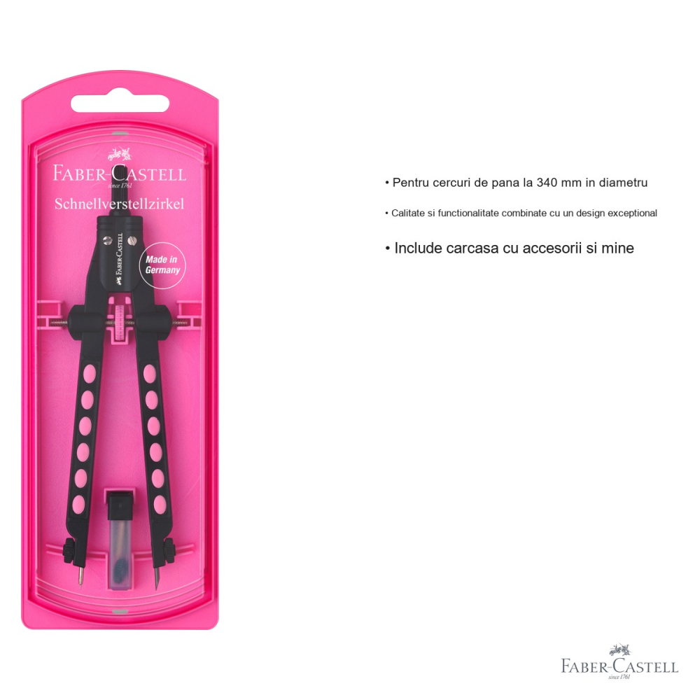 Compas Faber-Castell Factory Neon 2023, reglare rapida, design 3D, pentru cercuri pana la 340 mm [3]