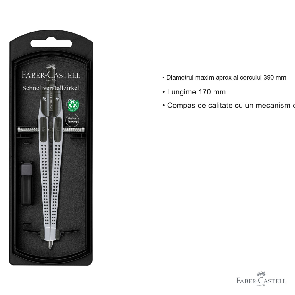 Compas Faber-Castell Quick-Set Grip, mecanism de blocare si rotita de derulare, argintiu, pentru studenti [3]