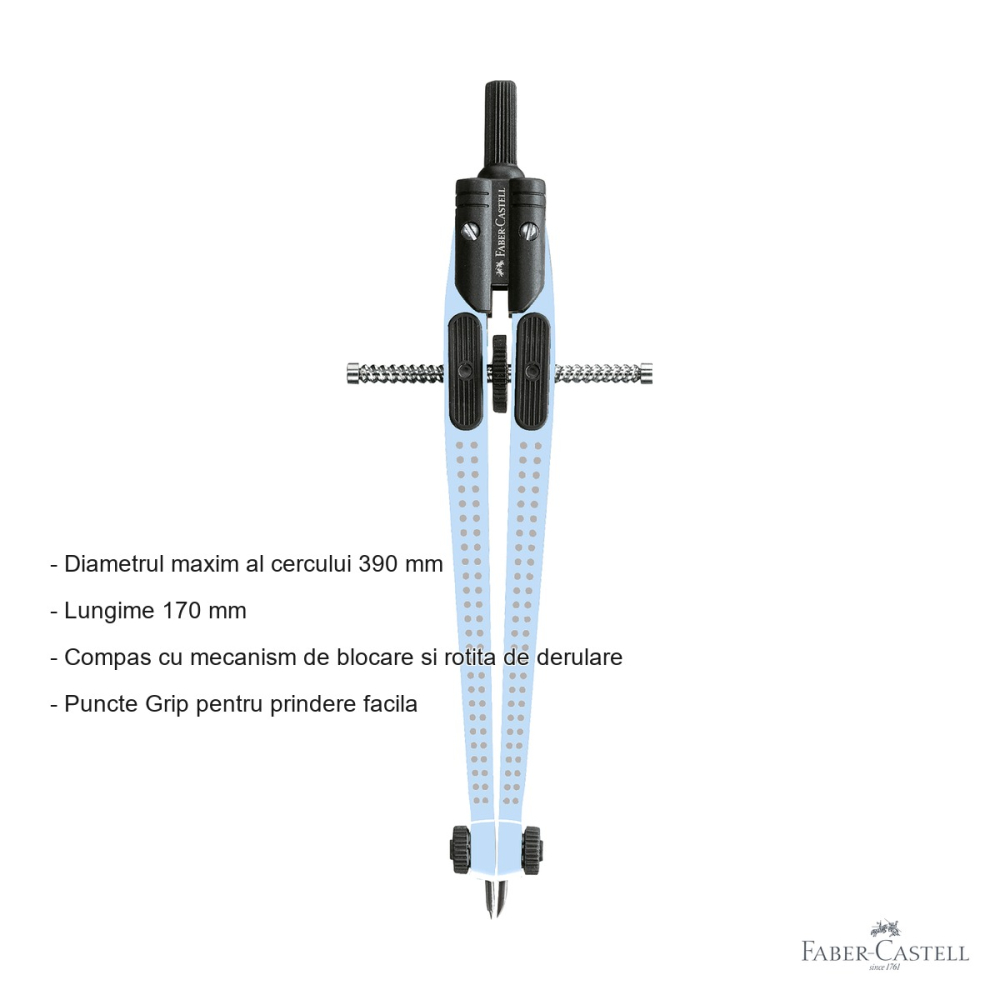 Compas Faber-Castell Quick-Set Grip, mecanism de blocare si rotita de derulare, pentru desen tehnic [2]