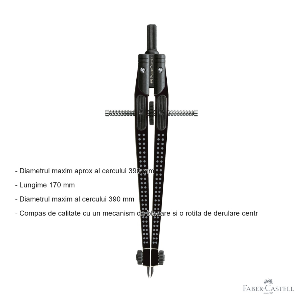 Compas Faber-Castell Quick-Set Grip, mecanism de blocare si rotita de derulare, pentru studenti [2]