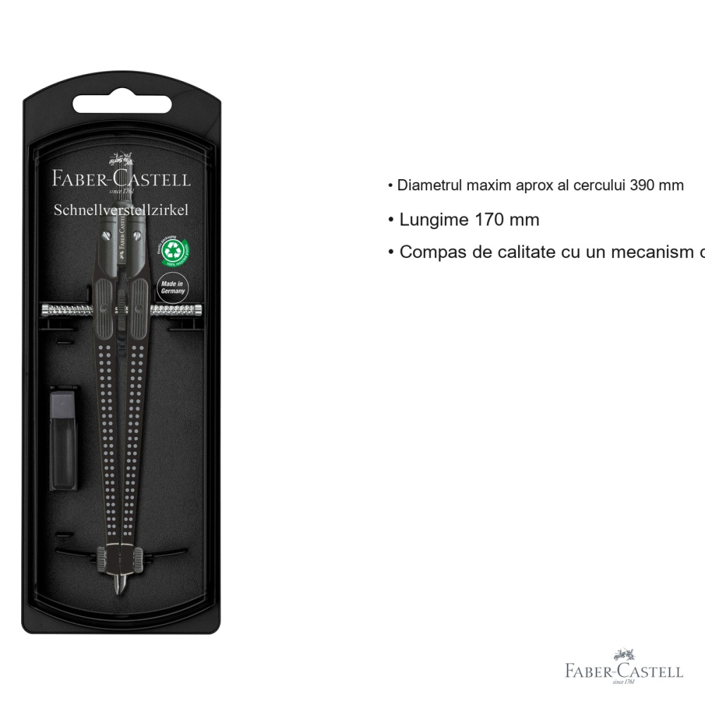 Compas Faber-Castell Quick-Set Grip, mecanism de blocare si rotita de derulare, pentru studenti [3]
