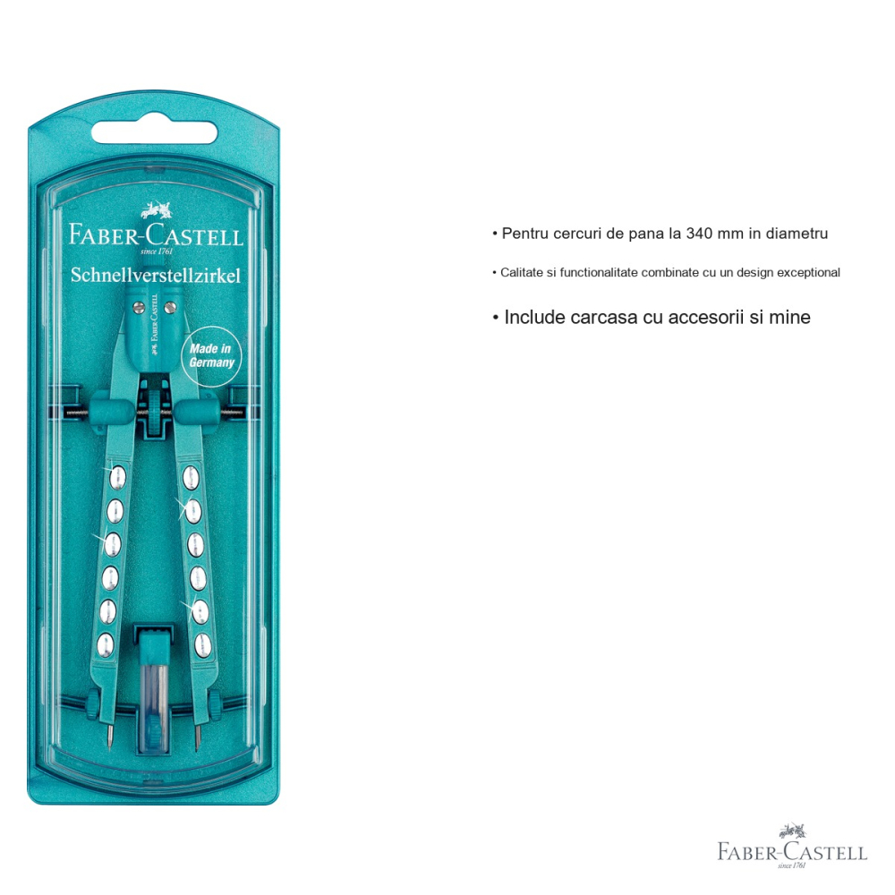 Compas Faber-Castell Sparkle Factory 2023, reglare rapida, design 3D metalic, pentru elevi [3]