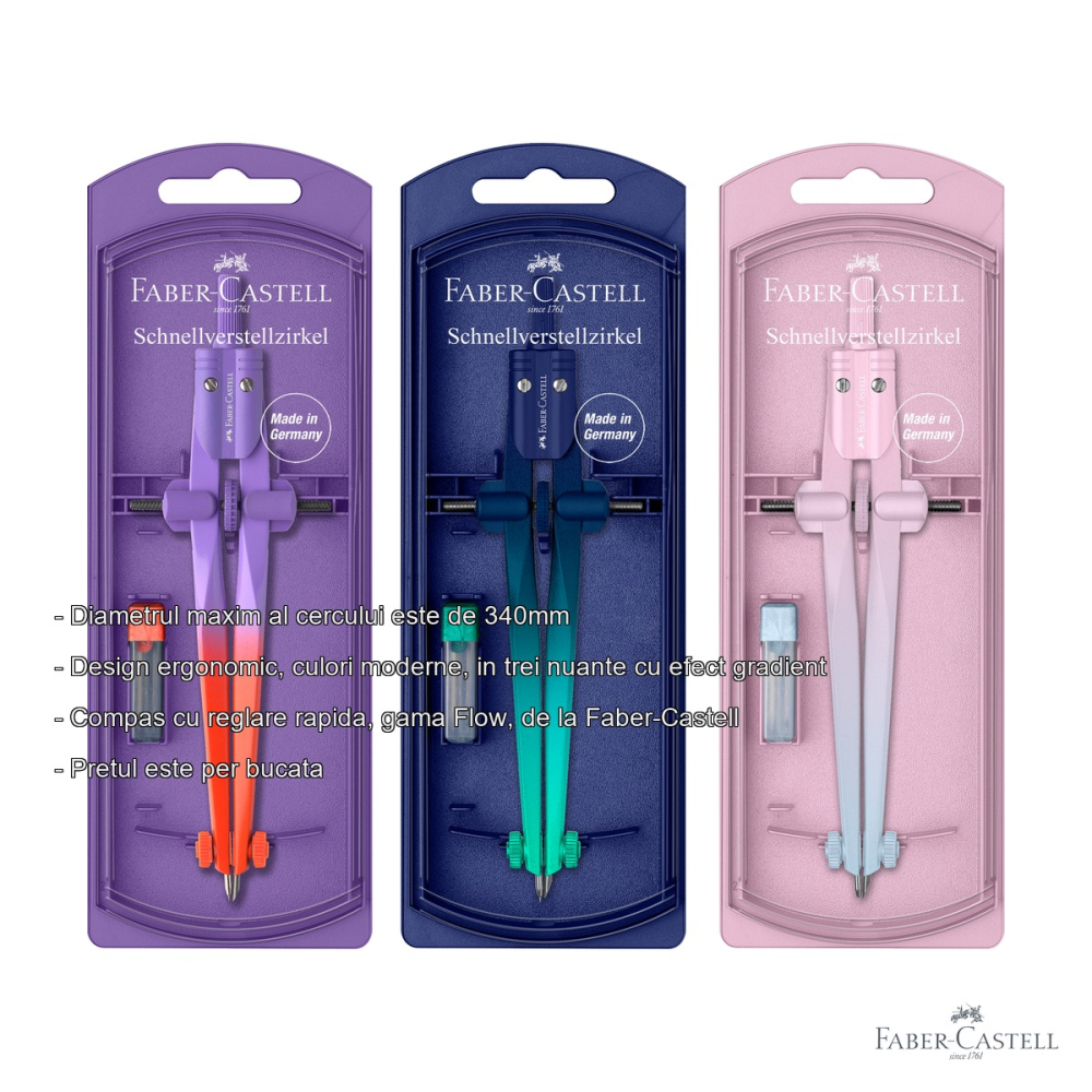 Compas Faber-Castell Stream Flow, reglare rapida, design ergonomic gradient, pentru scoala si desen tehnic [2]