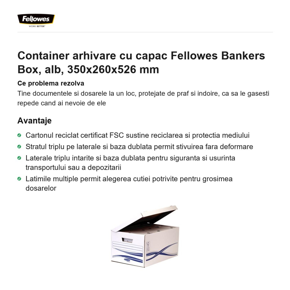 Container arhivare cu capac Fellowes Bankers Box, alb, 350x260x526 mm [2]