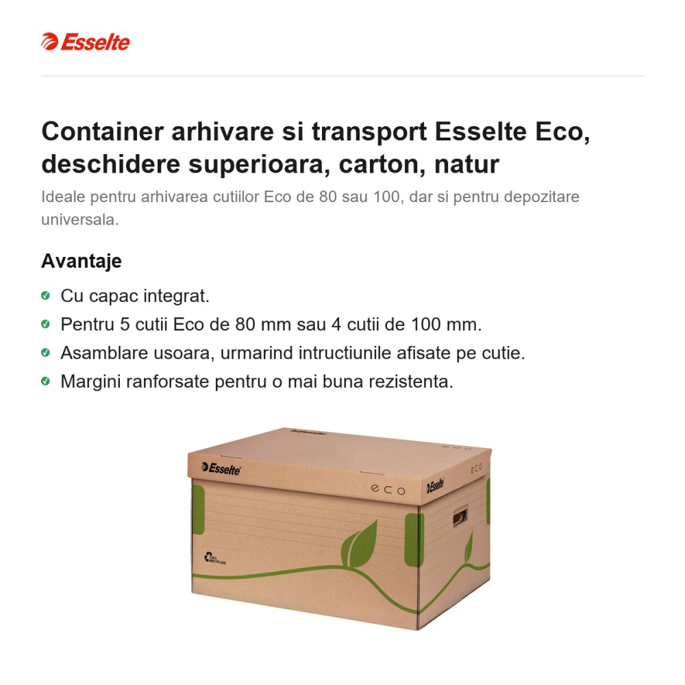 Container arhivare si transport Esselte Eco, deschidere superioara, carton, natur [2]