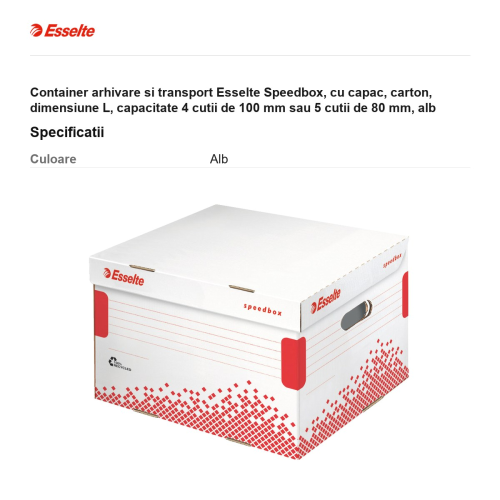 Container arhivare si transport Esselte Speedbox, cu capac, carton, dimensiune L, capacitate 4 cutii de 100 mm sau 5 cutii de 80 mm, alb [3]
