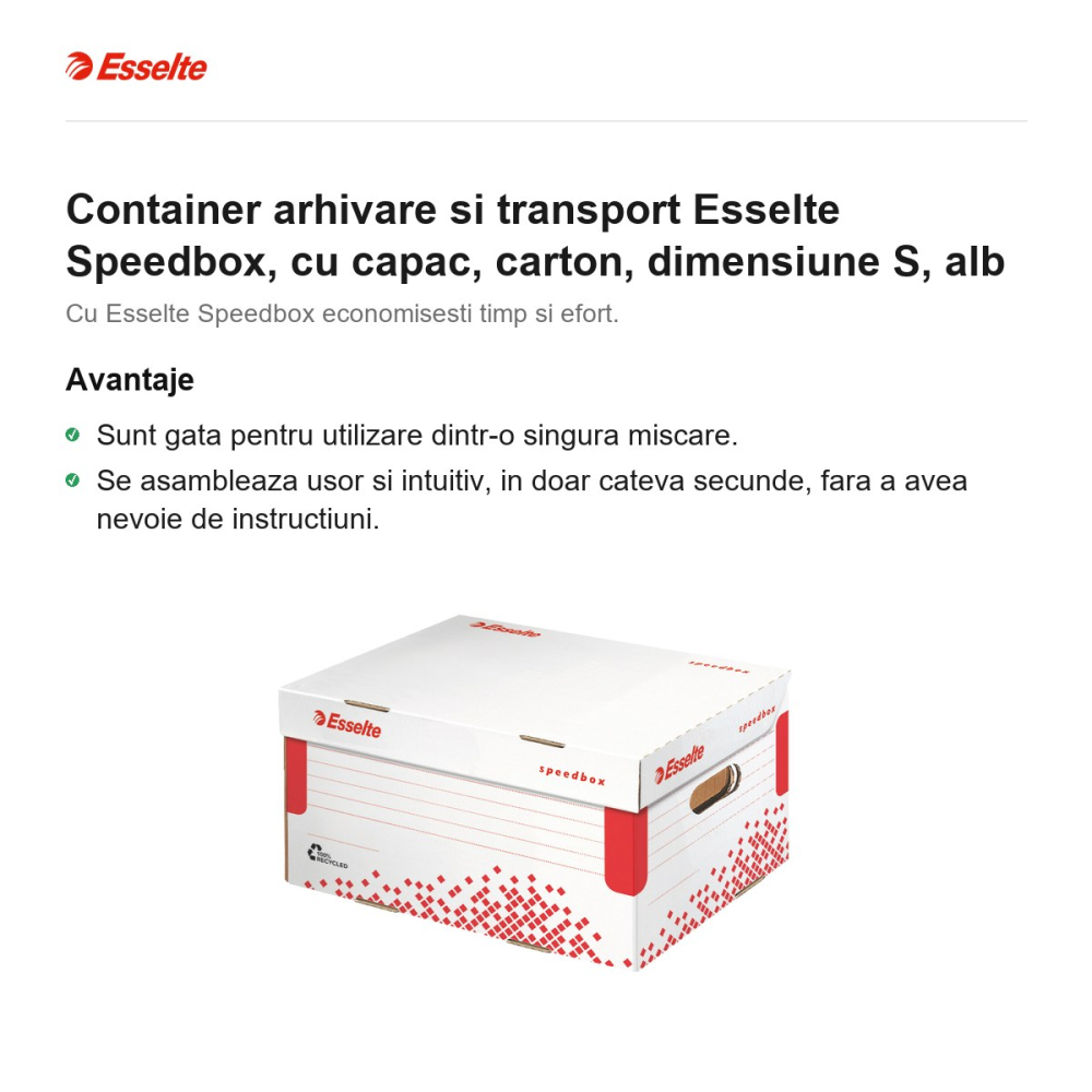Container arhivare si transport Esselte Speedbox, cu capac, carton, dimensiune S, alb [2]