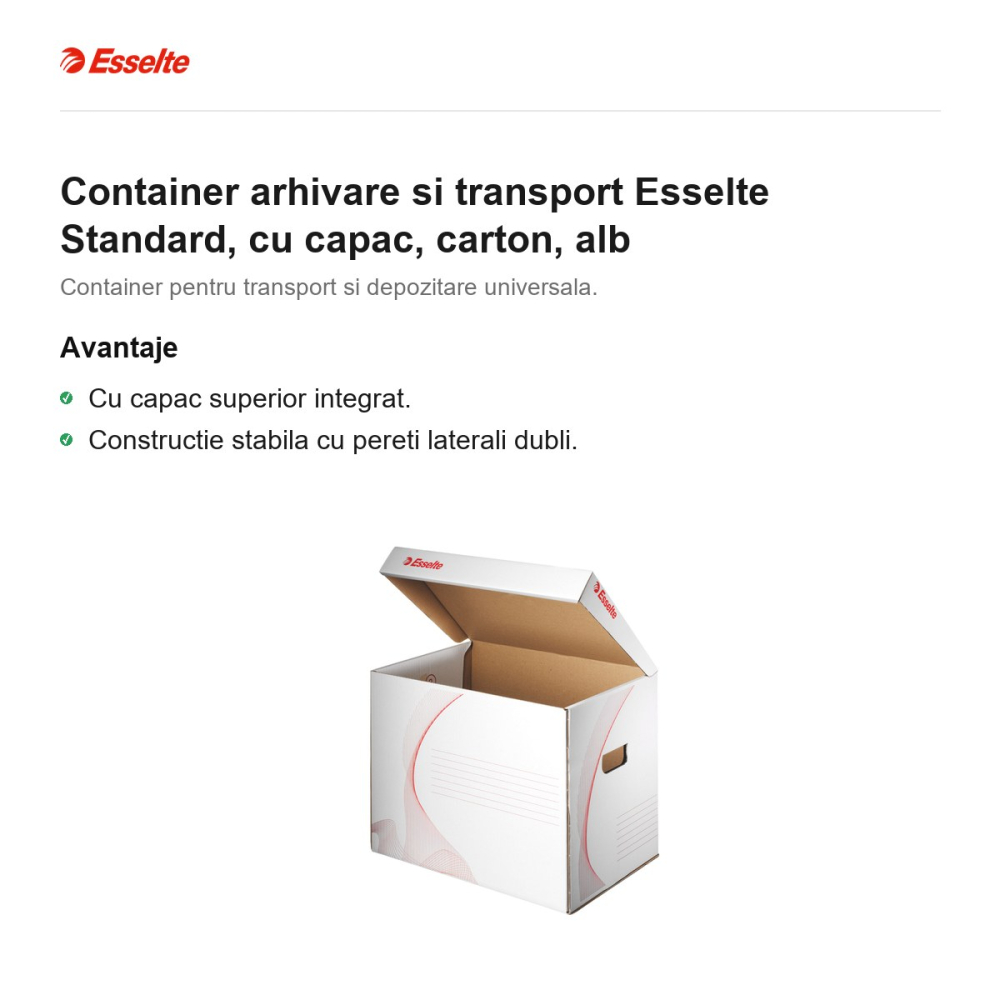 Container arhivare si transport Esselte Standard, cu capac, carton, alb [2]