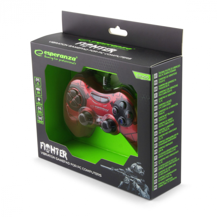 Controller Esperanza EGG105R Fighter, cu vibratii, PC, Rosu [4]
