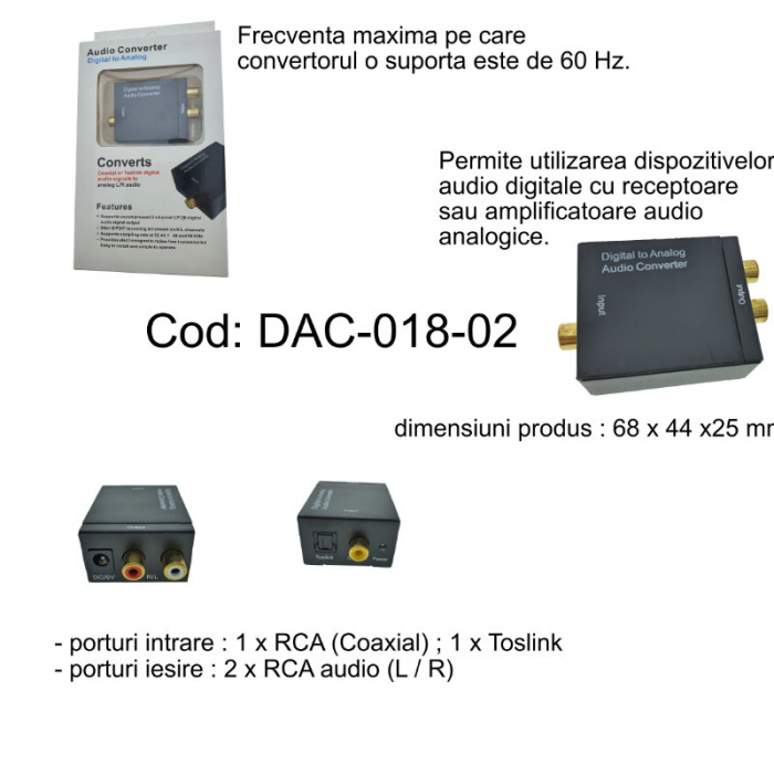 Convertor audio digital - analog, cu alimentator 5V DC inclus, negru [6]