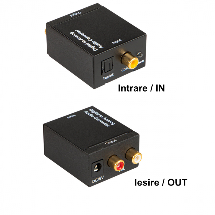 Convertor audio digital-Toslink la analog 2xRCA, Blow 11237, cablu digital si alimentare, negru [2]