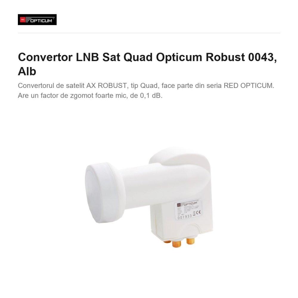 Convertor LNB Sat Quad Opticum Robust 0043, Alb [2]