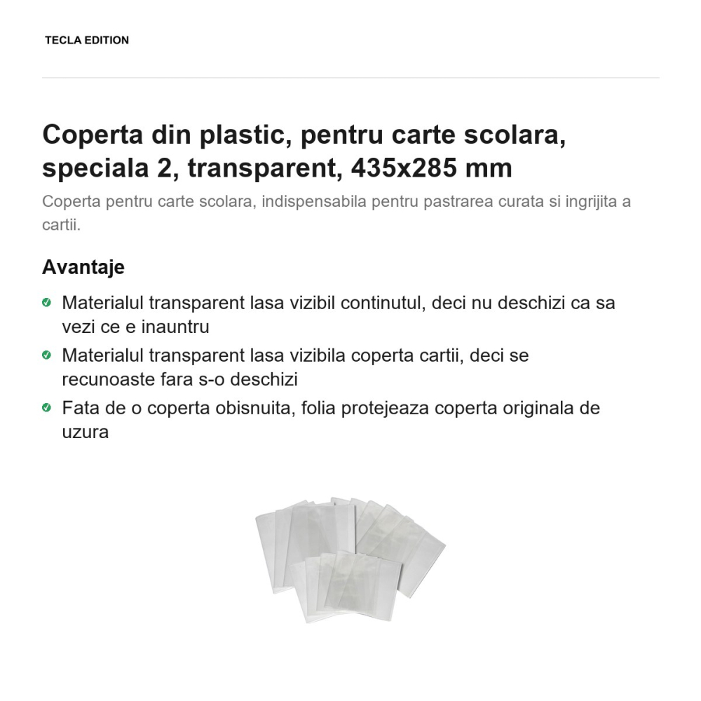 Coperta din plastic, pentru carte scolara, speciala 2, transparent, 435x285 mm [2]