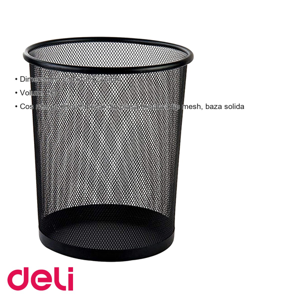 Cos de birou mic Deli, plasa metalica mesh, negru, 10 litri, organizare documente si accesorii [3]