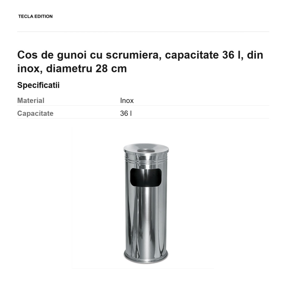 Cos de gunoi cu scrumiera, capacitate 36 l, din inox, diametru 28 cm [3]