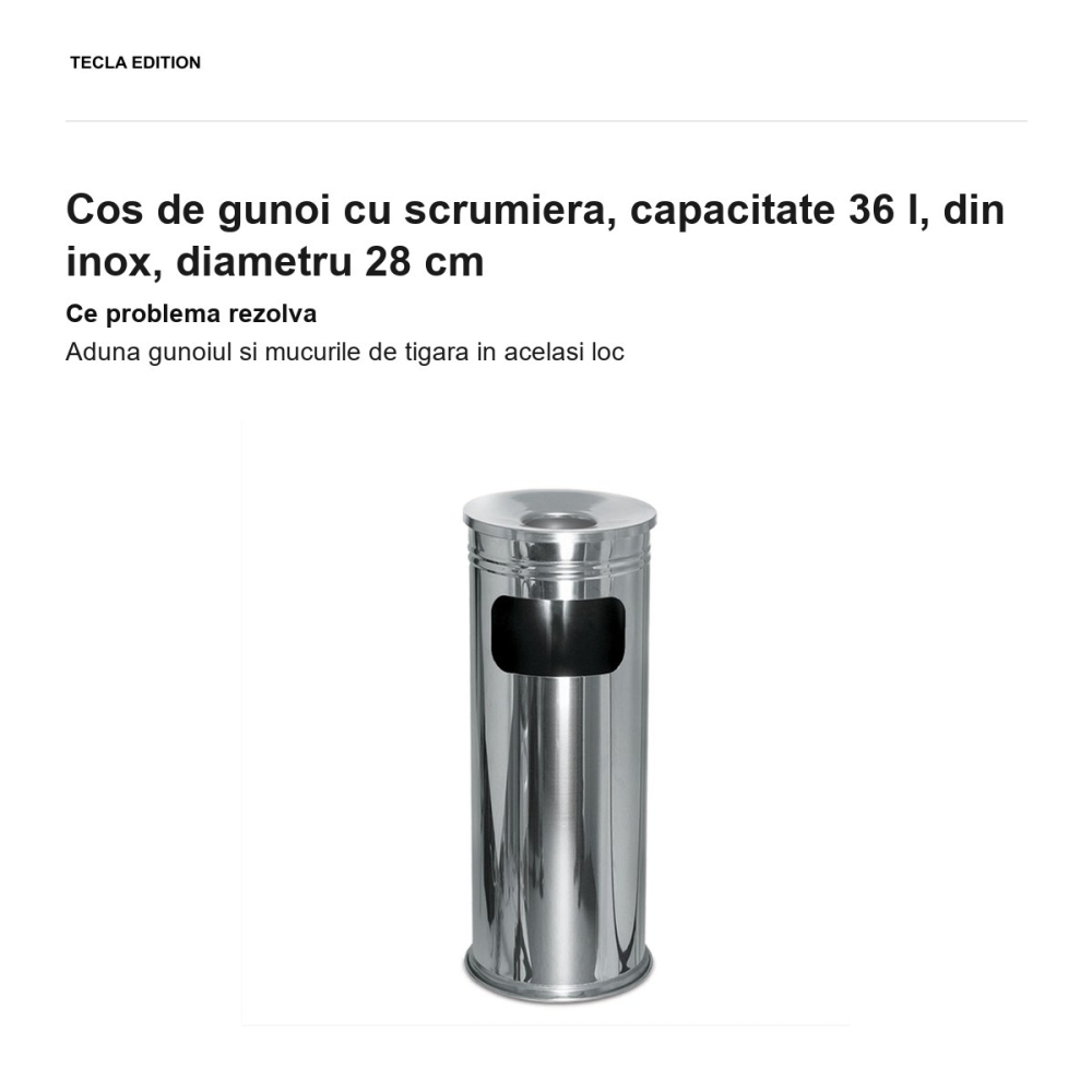 Cos de gunoi cu scrumiera, capacitate 36 l, din inox, diametru 28 cm [2]