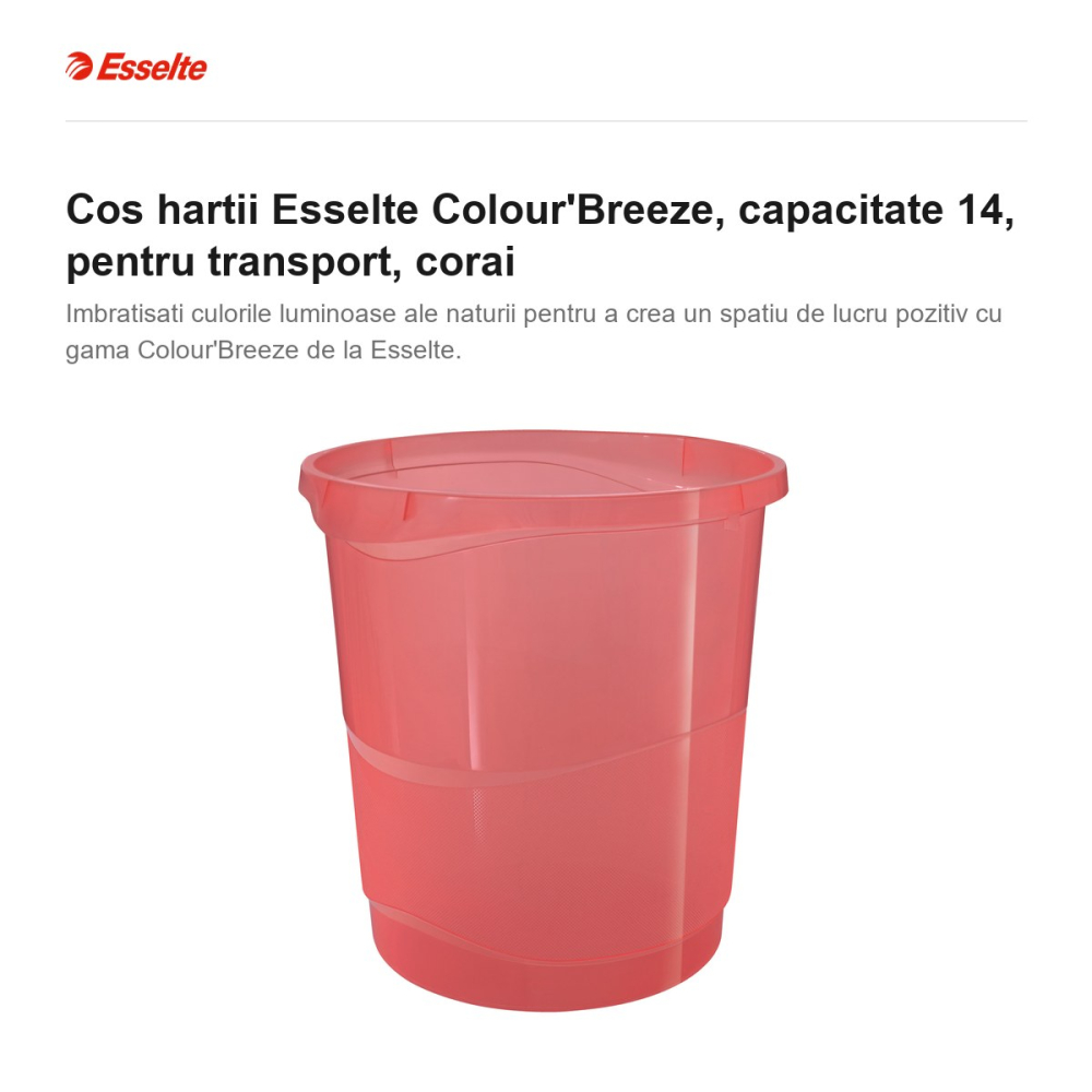 Cos hartii Esselte Colour'Breeze, capacitate 14, pentru transport, corai [2]