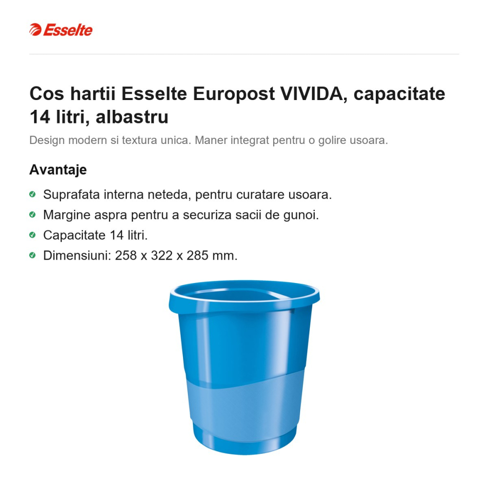 Cos hartii Esselte Europost VIVIDA, capacitate 14 litri, albastru [2]