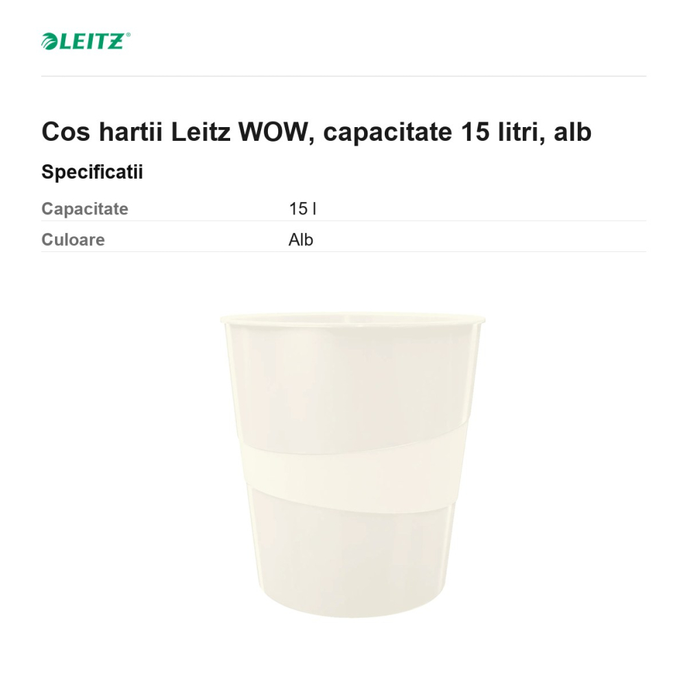 Cos hartii Leitz WOW, capacitate 15 litri, alb [3]
