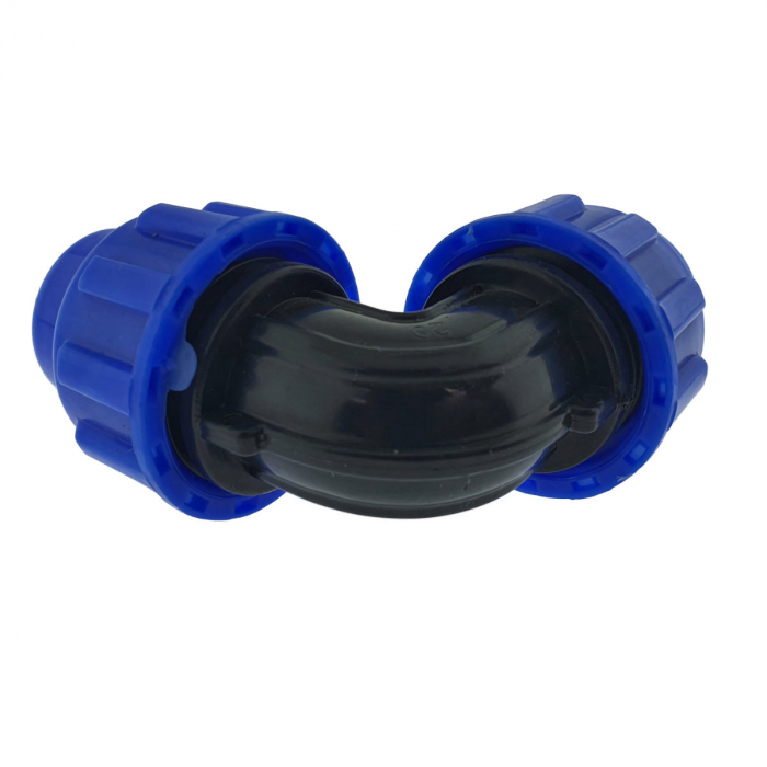 Cot racord hidraulic PEHD 20mm, conector 90 grade, piulita dubla, presiune 16 bar, pentru apa potabila si irigatii [3]