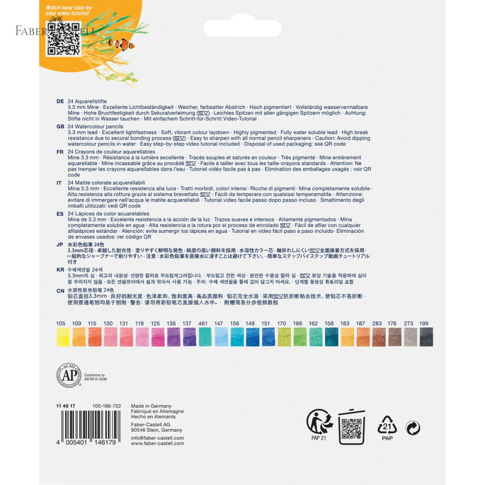 Creioane colorate acuarela Faber-Castell Goldfaber Tropical Collection, 24 culori, mina 3.3mm solubila in apa [5]