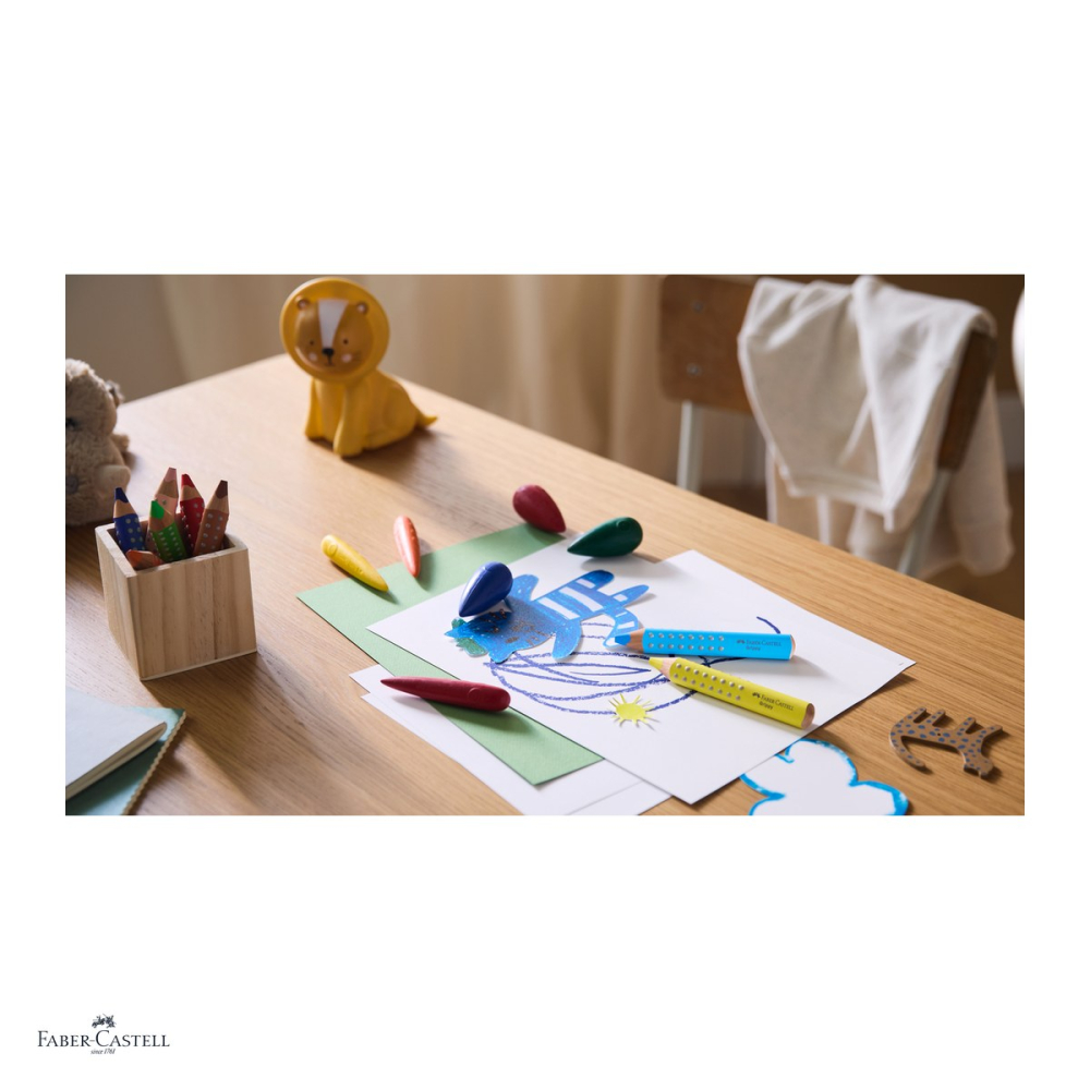 Creioane colorate Faber-Castell Grippy, set cu 10 culori, 3 in 1: creion colorat, cerat si acuarela, mina XXL Jumbo, pentru copii de la 2 ani, forma triunghiulara, zona Grip antiderapanta [5]