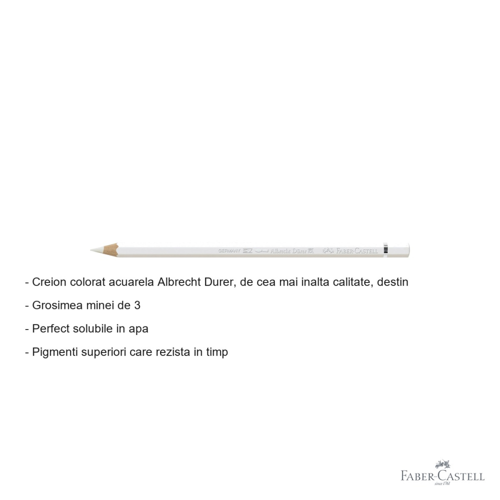 Creion colorat acuarela Faber-Castell Albrecht Durer 101 alb, mina 3.8mm, pentru artisti profesionisti [2]
