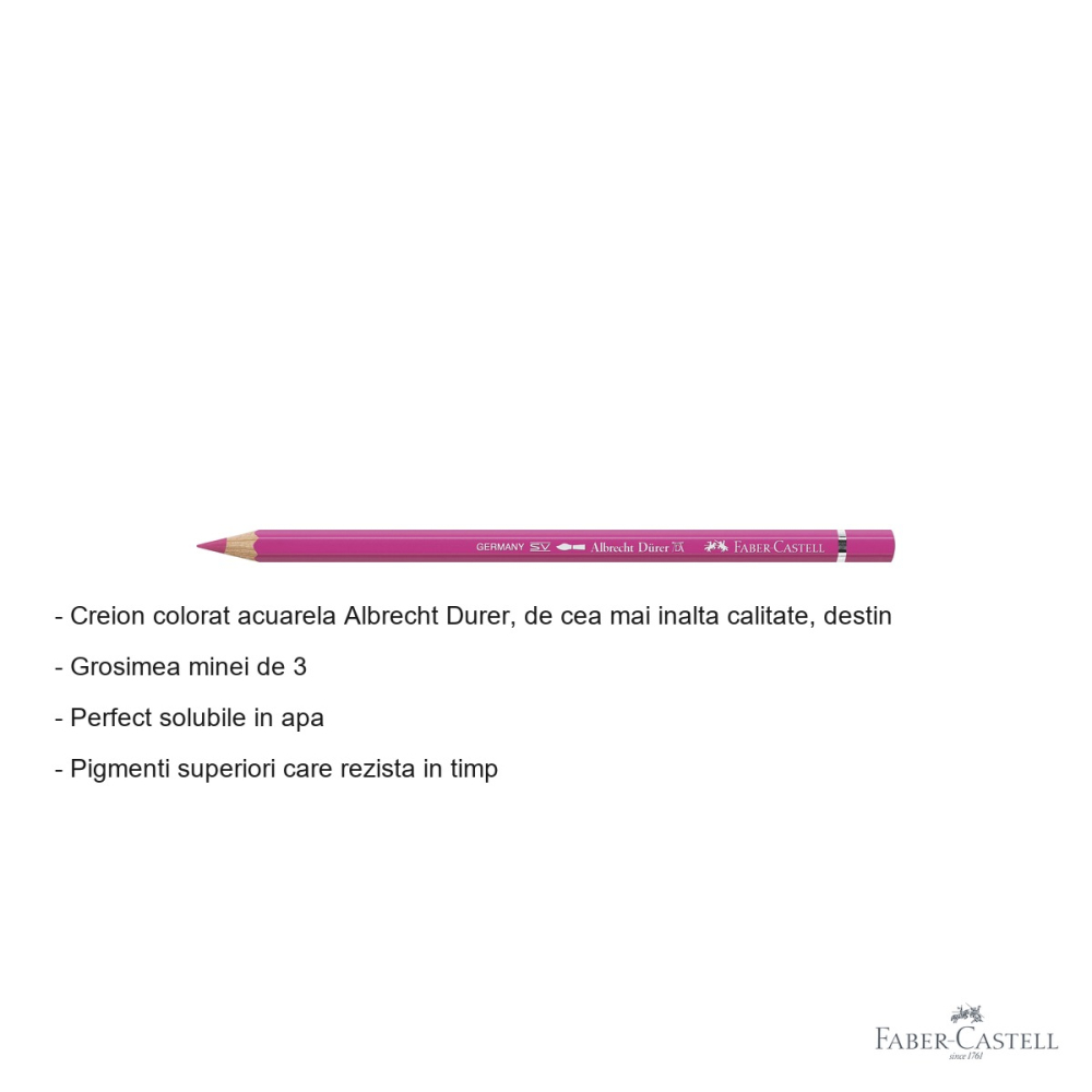 Creion colorat acuarela Faber-Castell Albrecht Durer 128 roz purple deschis, mina 3.8mm, pentru artisti [2]