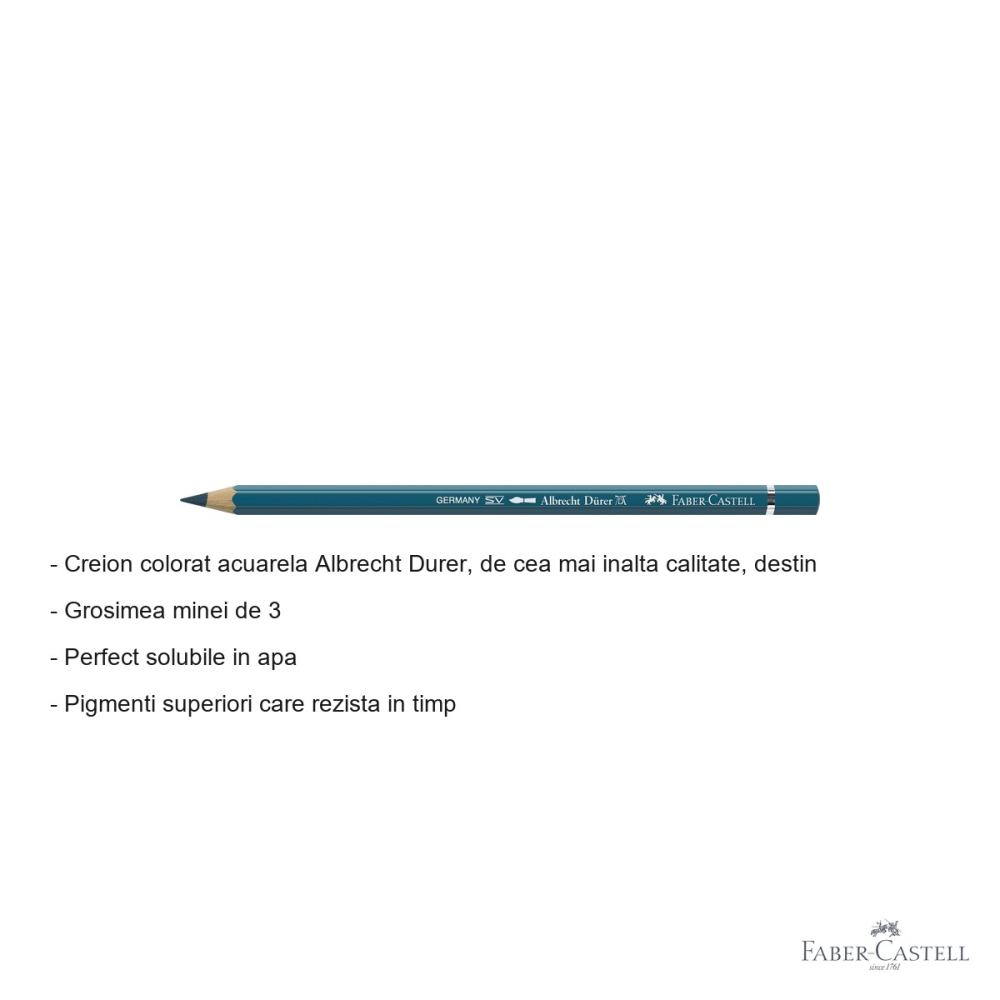 Creion colorat acuarela Faber-Castell Albrecht Durer 155 Helio-Turcoaz, mina 3.8mm, pentru artisti [2]