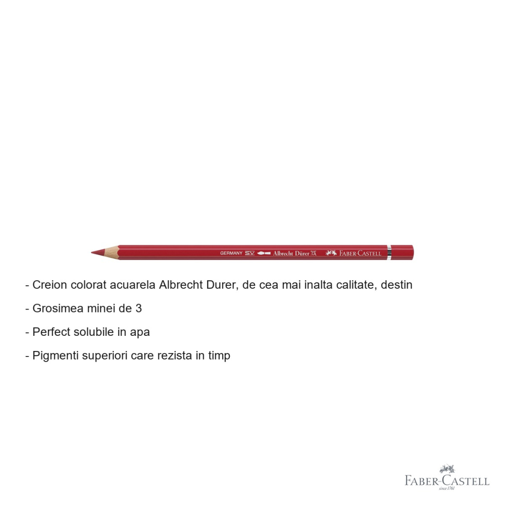 Creion colorat acuarela Faber-Castell Albrecht Durer 223 rosu intens, mina 3.8mm, pentru artisti [2]