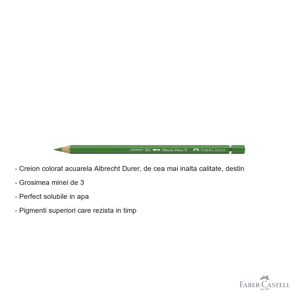Creion colorat acuarela Faber-Castell Albrecht Durer 266 verde permanent, mina 3.8mm, pentru artisti [2]