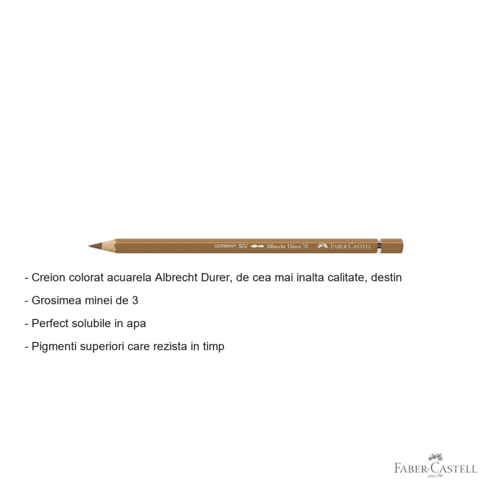 Creion colorat acuarela Faber-Castell Albrecht Durer ocru maroniu 182, mina 3.8mm, pentru artisti [2]