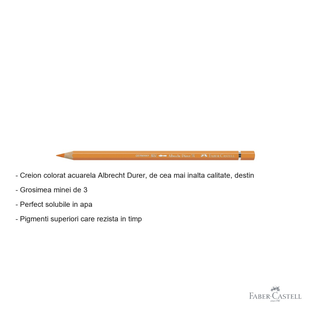 Creion colorat acuarela Faber-Castell Albrecht Durer oranj cadmium 111, mina 3.8mm, pentru artisti [2]