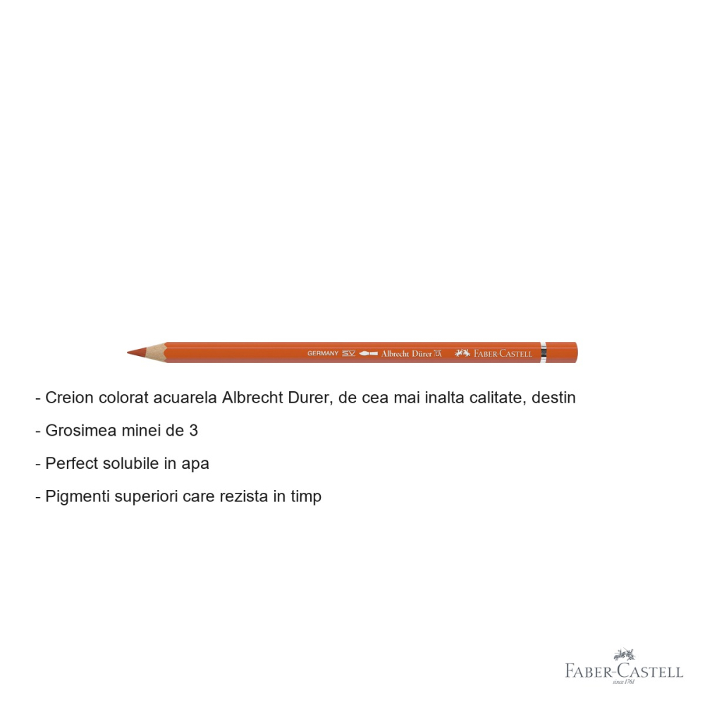 Creion colorat acuarela Faber-Castell Albrecht Durer, oranj cadmium inchis 115, mina 3.8mm, pentru artisti [2]