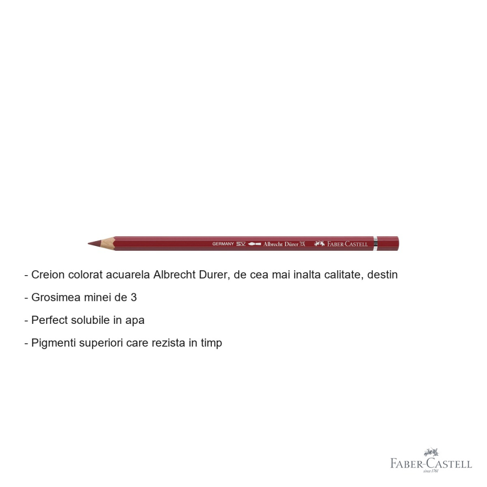 Creion colorat acuarela Faber-Castell Albrecht Durer rosu cadmium mediu 217, mina 3.8mm, pentru artisti [2]