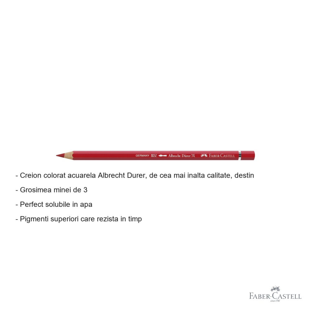 Creion colorat acuarela Faber-Castell Albrecht Durer rosu deschis 121, mina 3.8mm, pentru artisti [2]