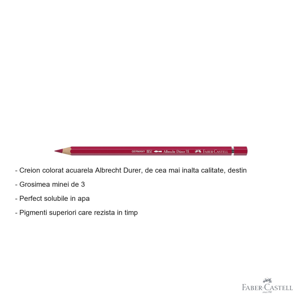 Creion colorat acuarela Faber-Castell Albrecht Durer, rosu stacojiu 226, mina 3.8mm, pentru artisti [2]