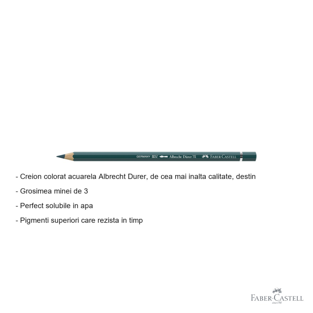 Creion colorat acuarela Faber-Castell Albrecht Durer verde cobalt inchis 158, mina 3.8mm, pentru artisti [2]